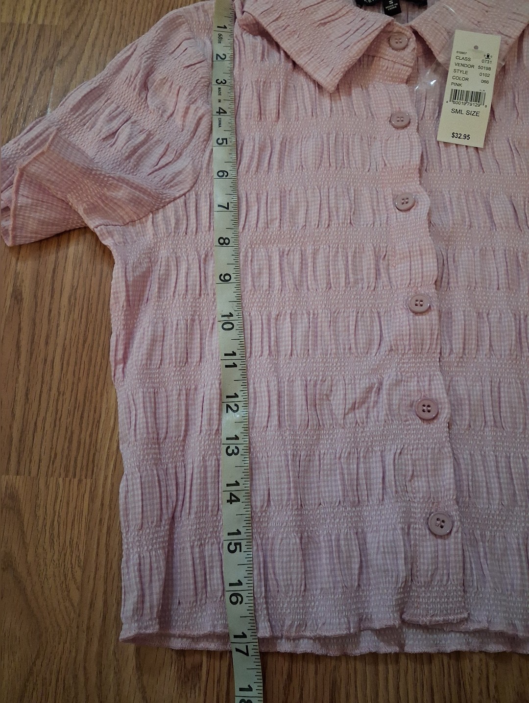 Nwt Kendall + Kylie Smocked Collared Crop Top. Womens Size Small. Pale Pink — image 5 of 8
